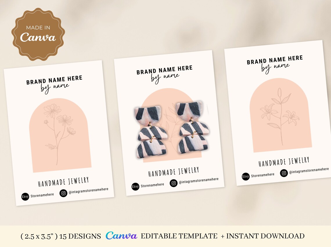 15 Designs Earring Card Template | Editable CANVA | Jewelry Display ...