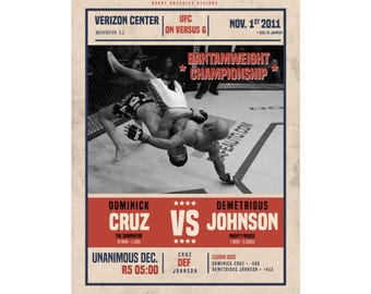Fight Poster, MMA Poster, UFC, Demetrious Johnson, Dominick Cruz, Versus, gift for him, decor