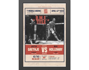 Fight Poster, poster, Max Holloway, Justin Gaethje, BMF Title, 300, UFC poster, MMA poster, wall decor, gift for him