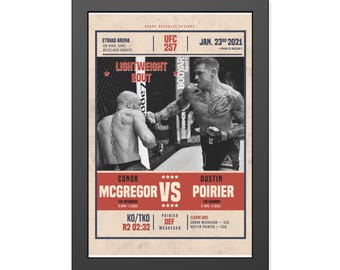 UFC Fight Framed Paper Poster, Conor McGregor vs Dustin Poirier Event Memorabilia, MMA Wall Art Print, Fight Night Decor, UFC 257 Knockout
