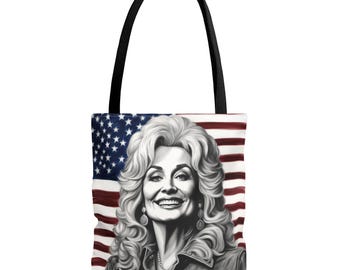 Dolly Parton American Flag Travel Unisex Tote Bag