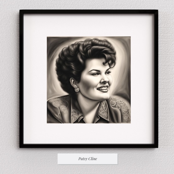 Patsy Cline Legendary Figure Black And White Drawing Print Wall Decor Country Music Fan Art