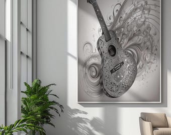 Guitar Music Note Abstract Wall Decor - Digital Download Wall Art