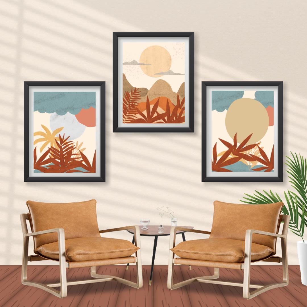 Boho Trio Mid-century Wall Art Set – Minimalist Digital Prints for ...