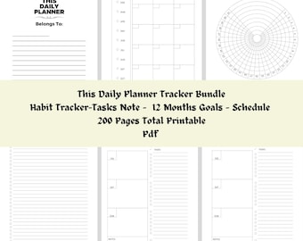 Daily Planner Tracker Bundle: 12 Month Habit & Task Organizer (Printable PDF)