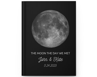 Personalized Moon Phase Hardcover Journal Matte Customized Gift for Couples First Date Custom Names Anniversary Keepsake