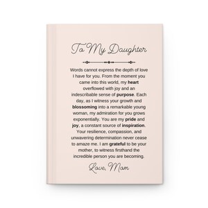 Diário de capa dura da filha, mensagem positiva fosca da mãe, te amo, caderno
