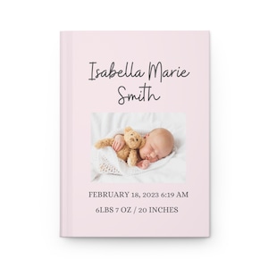 Estadísticas personalizadas de nacimiento de bebés Diario de tapa dura Recuerdo de regalo de nueva mamá mate