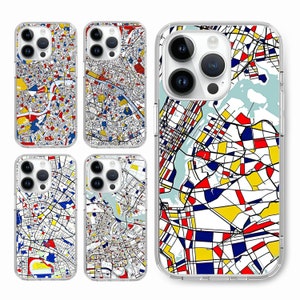 Stadt Karte De Stijl NY Paris London Berlin Handytasche passend für iphone 16 15 14 13 12, S25 S24 S23 S22 ultra A73 A54 A35 A15 Pixel 9 8 7