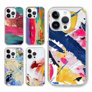 抽象的なブラシペイントの携帯電話ケース、iPhone 16 15 14 13 12 Pro、S25 S24 S23 S22 Ultra A73 A55 A35 A15、Google Pixel 9 8 7用