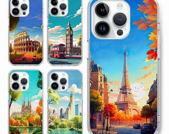City Scenery drawing Paris Rome London Barca Phone case for iphone 17 16 15 14 13,for S24 S23 S22 ultra A73 A56 A36 A15,for Pixel 10 9 8