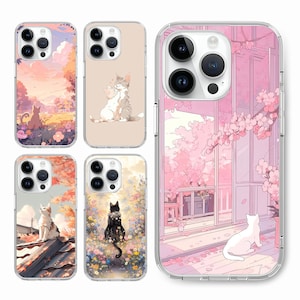 Kat Huisdier Cutie Anime stijl Telefoon case voor Iphone 16 15 14 13 12 pro, voor S25 S24 S23 S22 ultra, voor Google Pixel 9 8 7