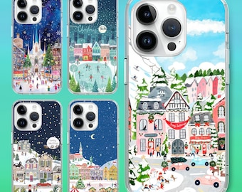 Winter Christmas cute bear village town Phone case for iPhone 18 17 16 15 14, for S25 S24 S23 S22 ultra A73 A56 A36 A15, for Pixel 10 9 8