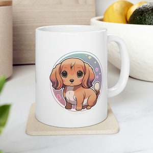 Piebald Dachshund Coffee Mug, Doggo Dachshund Mug, Cute Dachshund Cartoon Ceramic Mug, Doggo Drinks