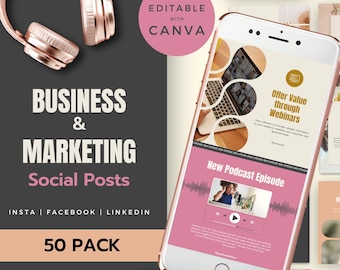 50 Canva Social Media Templates | Editable Instagram Posts for Coaches, VAs & Social Media Managers | Business Content Kit