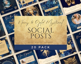 Navy & Gold Spiritual Instagram Post Templates: Reiki, Yoga (Canva)