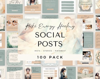Reiki Social Media Templates: Energy Healing Instagram Posts (Canva, 100 Posts)