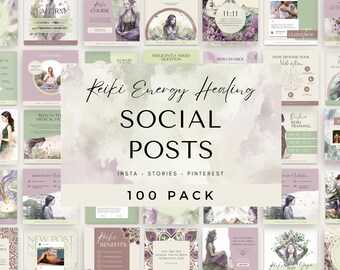 Reiki Social Media Templates: Energy Healing Instagram Posts (Canva, 100 Posts, Digital Download)