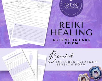 Reiki Healing Intake Form + Bonus: Treatment Session Form for Reiki Healers and Holistic Practitioners | Canva Editable | A4 & US Letter