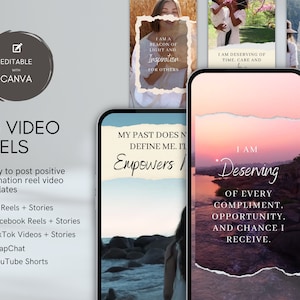 Tiktok Videos | Instagram Reel Template | Canva Marketing Template  | Canva Template Kit | 25 Engagement Reels | Positive Affirmation Reels