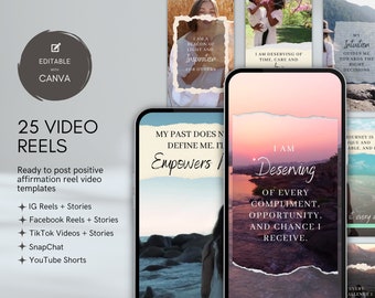 Positive Affirmation Reels: Canva Template Kit (25 Engagement Reels)