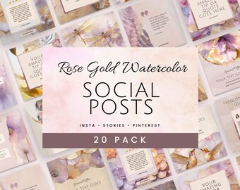 Rose Gold Social Media Templates: Reiki, Yoga, Astrology (Canva, Digital Download)
