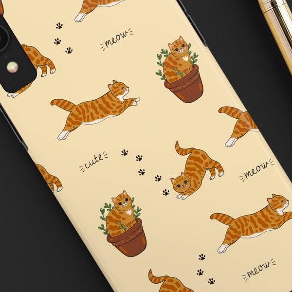 Ginger Tabby Phone Case for iPhone 15 plus 14 max 13 pro 12 11 S22 S23 Galaxy Pixel Phonecase Tabby Gift Cat Orange Stripe Cute Phone Casing