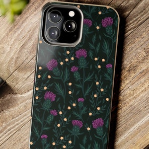 Thistle Phone Case for iPhone 15 plus 14 max 13 pro 12 11 XS XR Phonecase Galaxy Pixel Flower Plant Black Casing, Gift for Thistle Lover