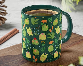 Frog Mug Kawaii Frog Coffee Mug Frogs Cup Toad Mug Black Handle Coffee Tea Mug Frog Lover Gift Cottagecore Cute Frogs Mug Green Cup Frog