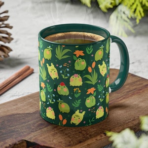 Frog Mug Kawaii Frog Coffee Mug Frogs Cup Toad Mug Black Handle Coffee Tea Mug Frog Lover Gift Cottagecore Cute Frogs Mug Green Cup Frog