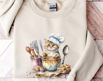 Chat faisant des biscuits Sweashirt Kitty Biscuits drôle Sweat-shirt cuisson chef cadeau chat maman Crewneck pull chat mignon sweat cuisinier cadeau boulanger