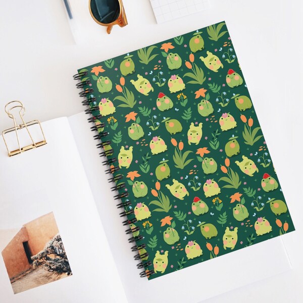 Frog Notebook Cute Kawaii Frogs Spiral Notebook Lined Journal Frog Lover Student Gift Toad Green Notebook Ruled Cottagecore Gift Frog Cute