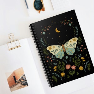 Pretty Boho Butterfly Celestial notebook, Butterfly gift for her birthday, Spiral note book cute boho butter fly, lined notebook boho moth