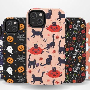 Halloween Cat Phone Case for iPhone 15 14 max 13 pro 12 11 XS plus Phonecase Galaxy Pixel, Cute Black Cat Halloween Spooky Season Gift