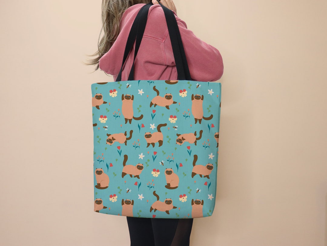 CafePress Siamese Cats Tail Heart Tote Bag - Natural Canvas, Reusable Shopping Bag, Two Sizes Available