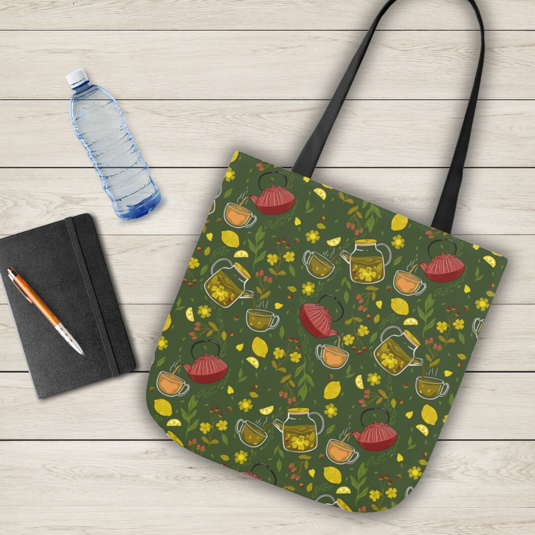 Tea Kettle Tote Bag Tea School Bag Teapots Green Tea Gift for Her Cute