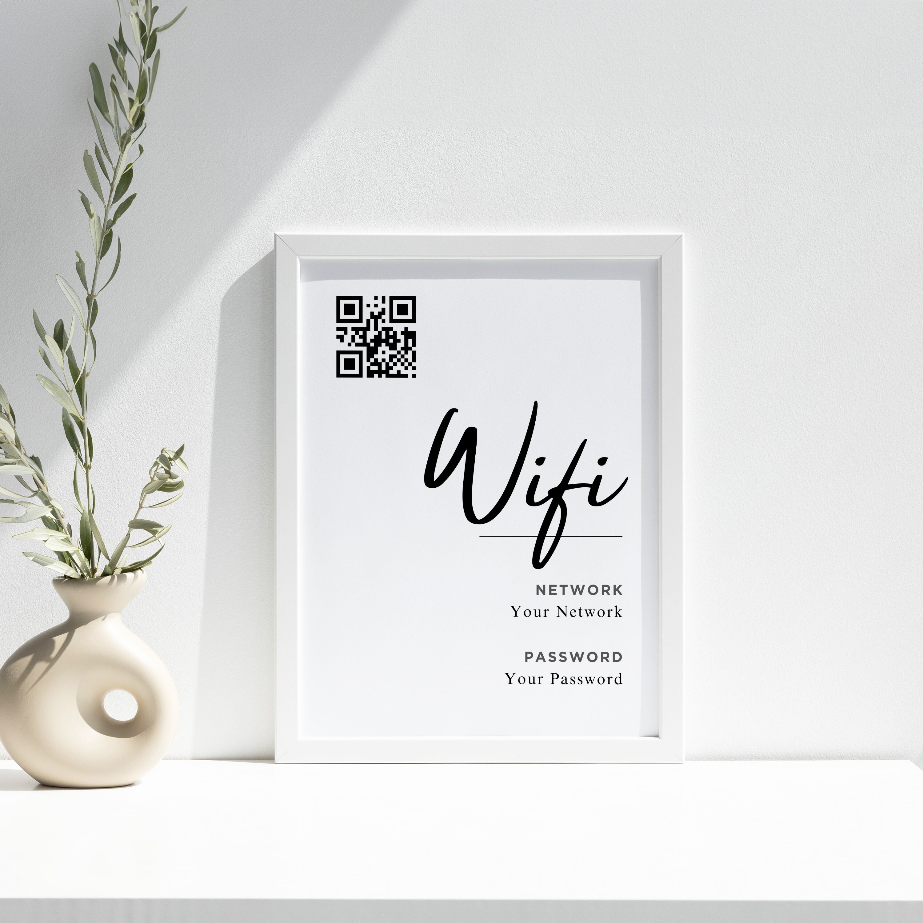 Wifi Password Sign Printable Template With QR Code / Bar Code -   Wifi  password sign, Wifi password sign printable, Template printable