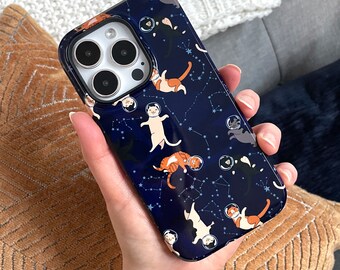 Cats in Space Constellation Phone Case for iPhone 15 14 max 13 pro 12 11 XS XR Phonecase Galaxy Pixel, Cute Space Cat Gift Phone Covering