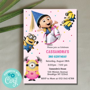 Minion Digital Birthday Invitation, Minion Cartoon Theme Birthday Party Invitation, Personalized Yellow and White Kids Birthday Invitation