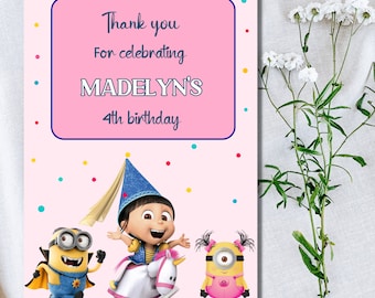 Minion Digital Birthday Thank you Card, Minion Cartoon Theme Birthday Party Thank you Card, Personalized Kids Birthday Thank you Card