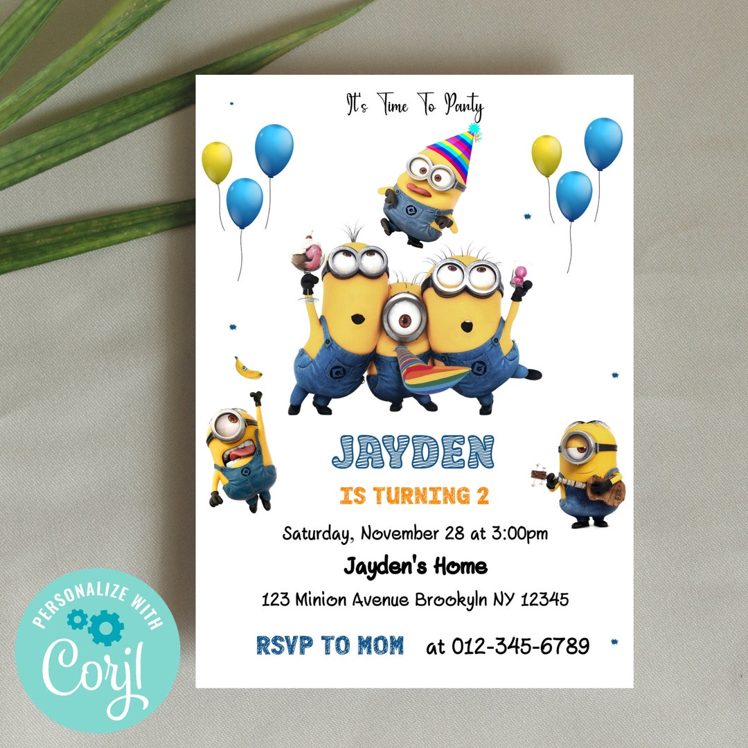 Minion Digital Birthday Invitation, Minion Cartoon Theme Birthday Party