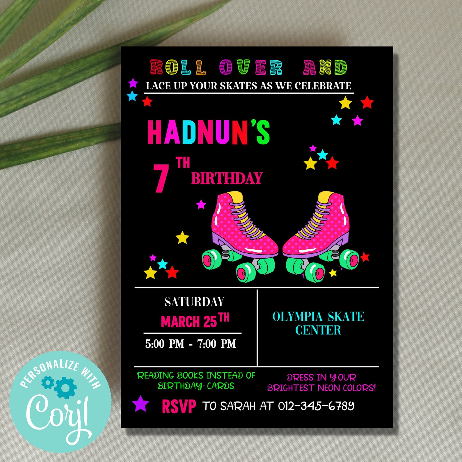 Digital Rollerskating Birthday Party Invitation, Rollerskating Disco