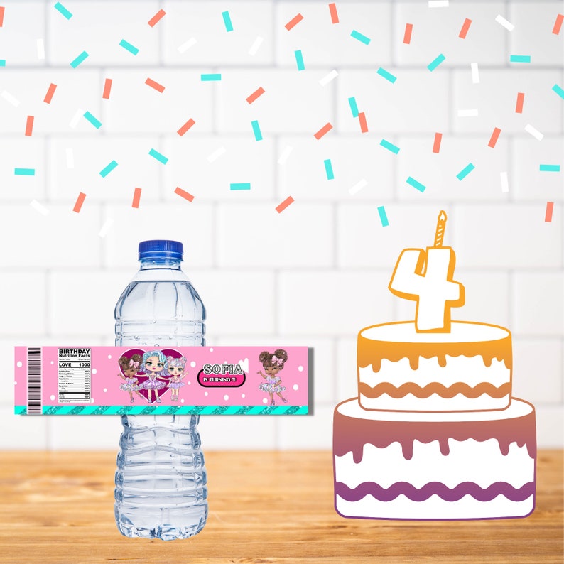 Doll Birthday Digital Water Bottle Label, Cute Dolls Birthday Water