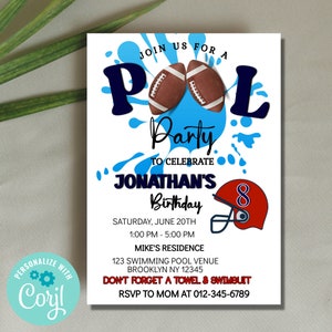 Pool Party Birthday Invitation for Football kids, Kids Summer Pool Party Invitation, Splish Splash Pool Party Football Digital Invitation