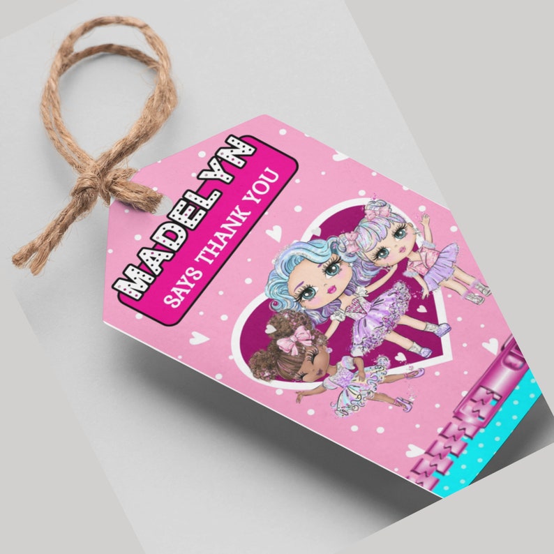 Doll Birthday Digital Thank You Tags, Cute Dolls Birthday Gift Tags