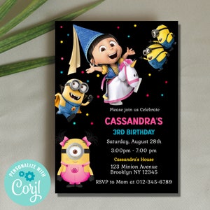 Minion Digital Birthday Invitation, Minion Cartoon Theme Birthday Party Invitation, Personalized Yellow and White Kids Birthday Invitation