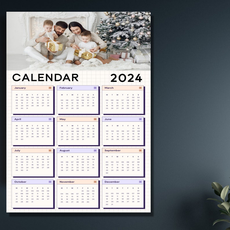 2024 Photo Wall Calendar, 2024 Personalized Photo Hanging Calendar