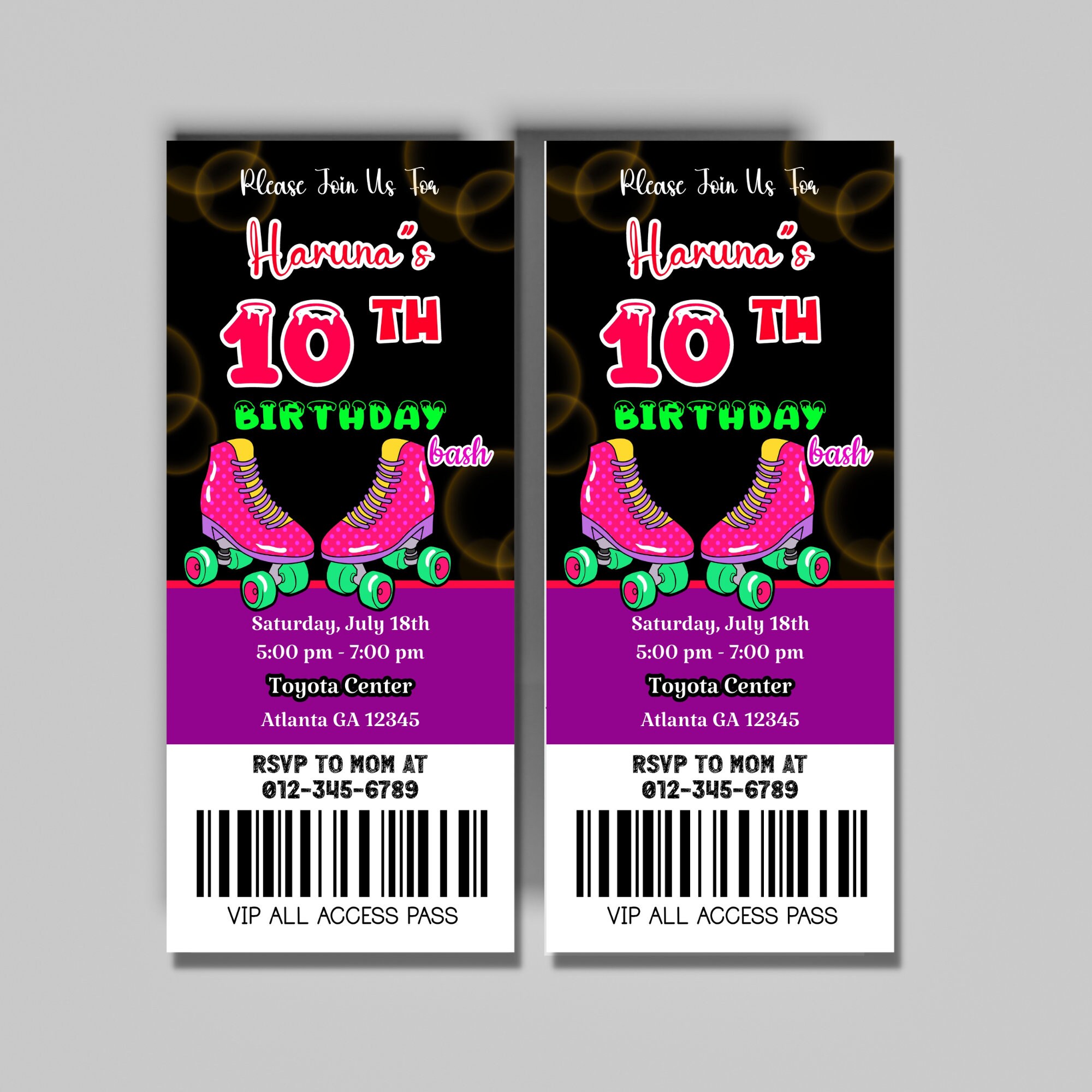 Digital Rollerskating Birthday Party Ticket Invitation, Rollerskating