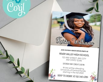 Graduation Party Invitation Template, High School & College Photo Graduation Invite, Photo Graduation Invitation, Graduation Announcement