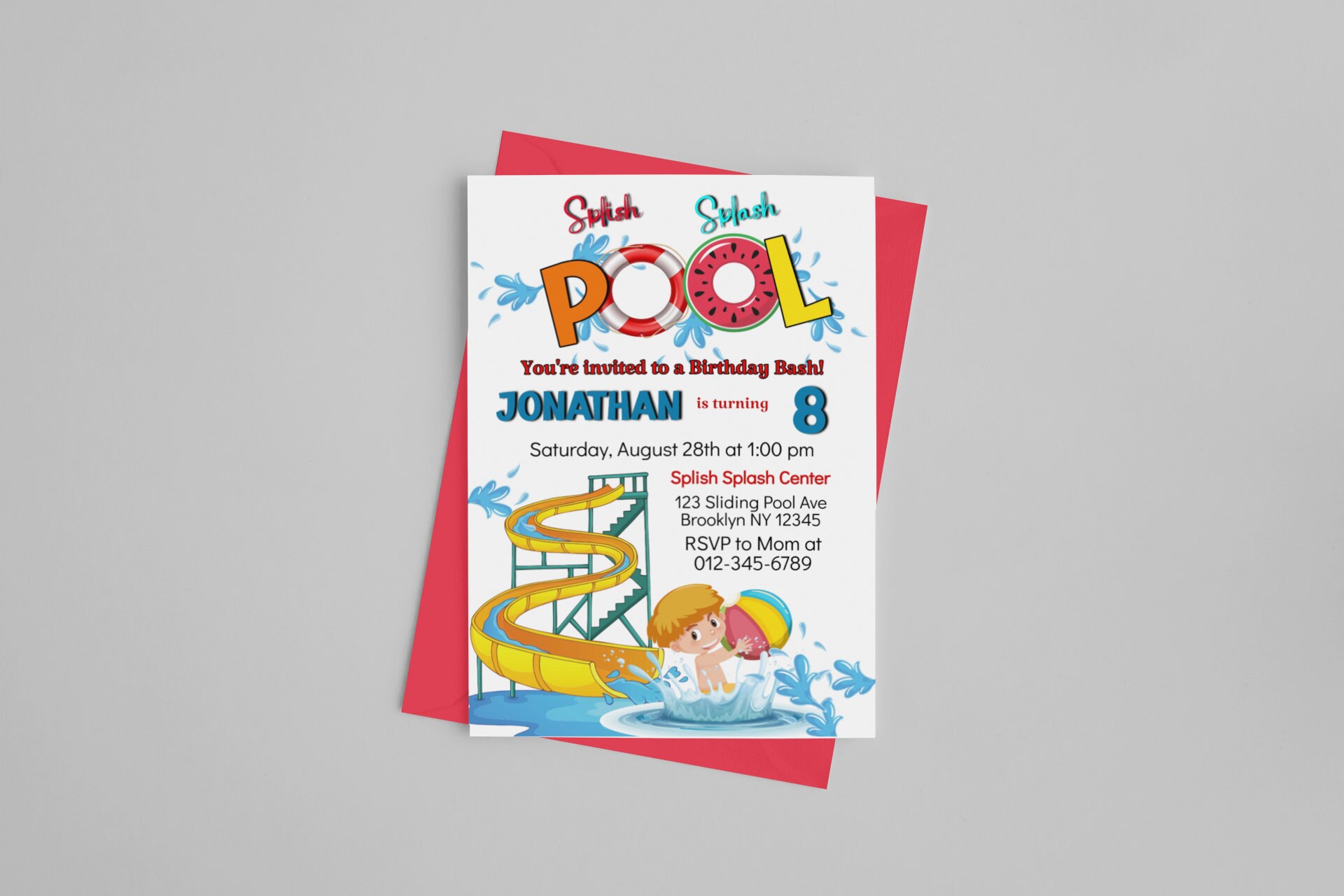 Pool Party Birthday Invitation, Kids Summer Pool Party Invitation